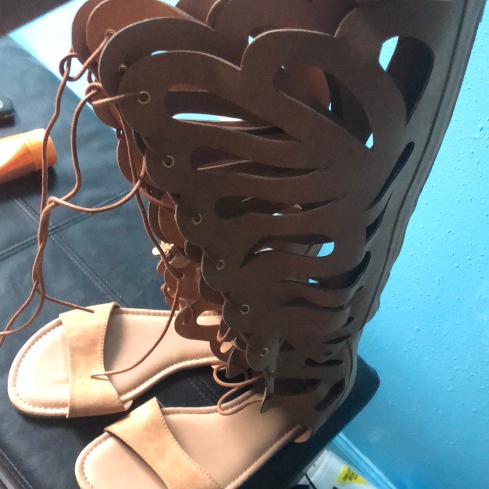 Knee High Tan Gladiator Sandals